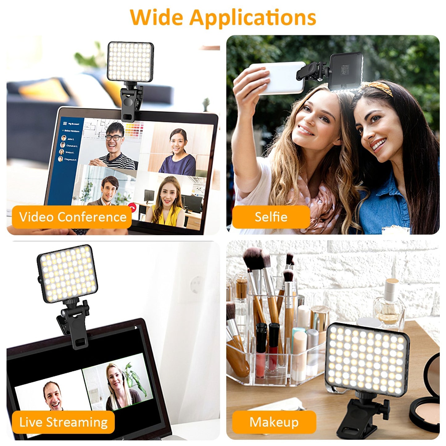 Rechargeable Selfie Light Fill Light 2000mAh Portable Clip On Light With 3 Light Modes 10 Brightness Levels For Phone Laptop Live Stream Make Up Photography