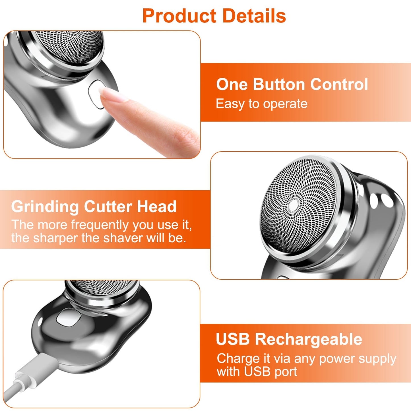 Electric Razor For Men Mini Shaver Portable Pocket Size Shaver USB Rechargeable Dry Usage For Home Travel Office