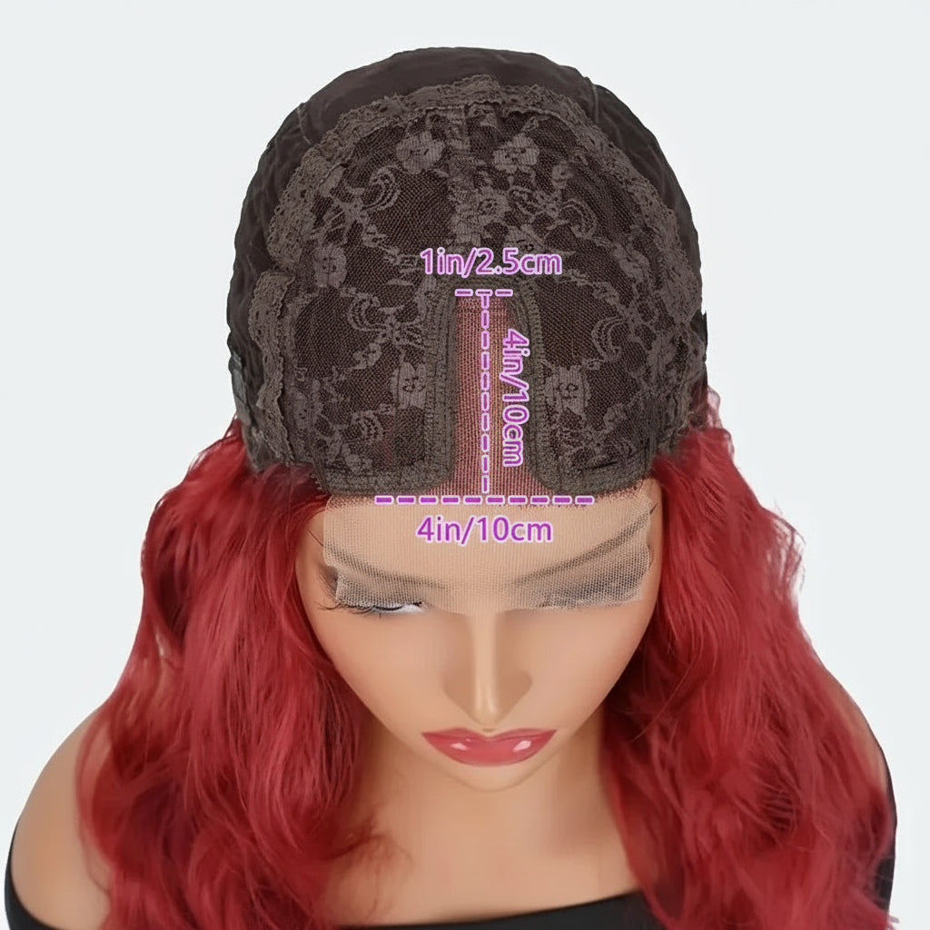 24-Inch Red Wavy Synthetic Wig for Women – 4x1 Lace Front, Natural Look, Heat-Resistant, Comfortable & Versatile for Daily Wear or Cosplay.