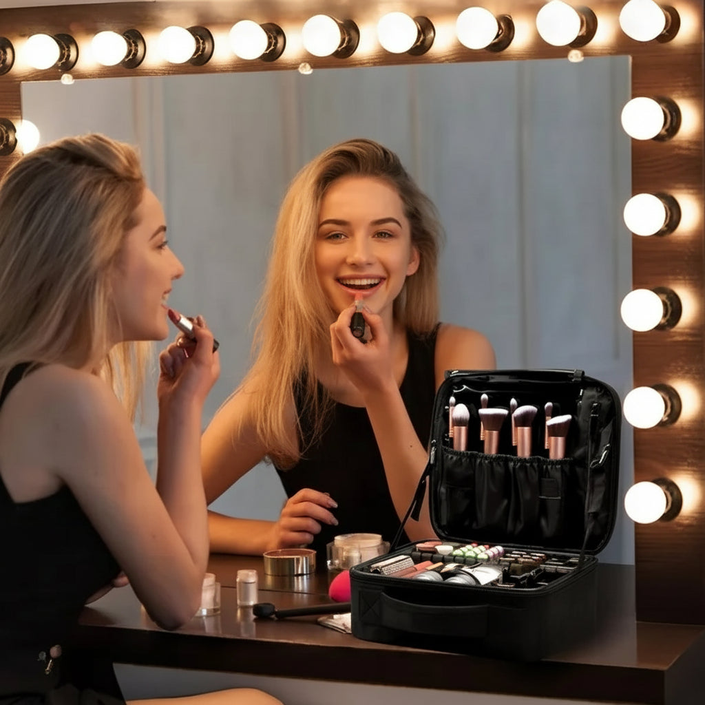 Women’s Travel Cosmetic Bag – Portable Makeup & Accessories Organizer with Adjustable Dividers