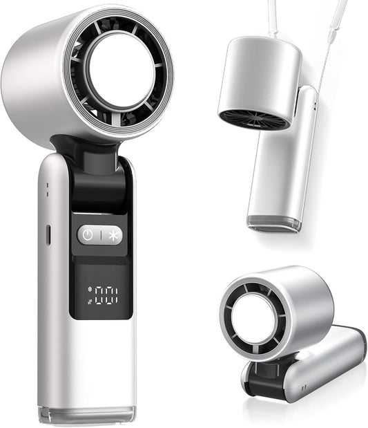 Portable Handheld Fan, Speed Adjustable Turbo Mini Fan, Reduced Temperature Mode, Rechargeable Digital Display Foldable Personal Fan With Night Light, Suitable For Women Men Outdoor