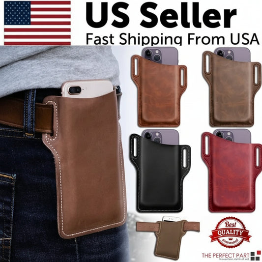 Men Cell Phone Belt Pack Bag Loop Waist Holster Pouch Case Leather Wallet Cover