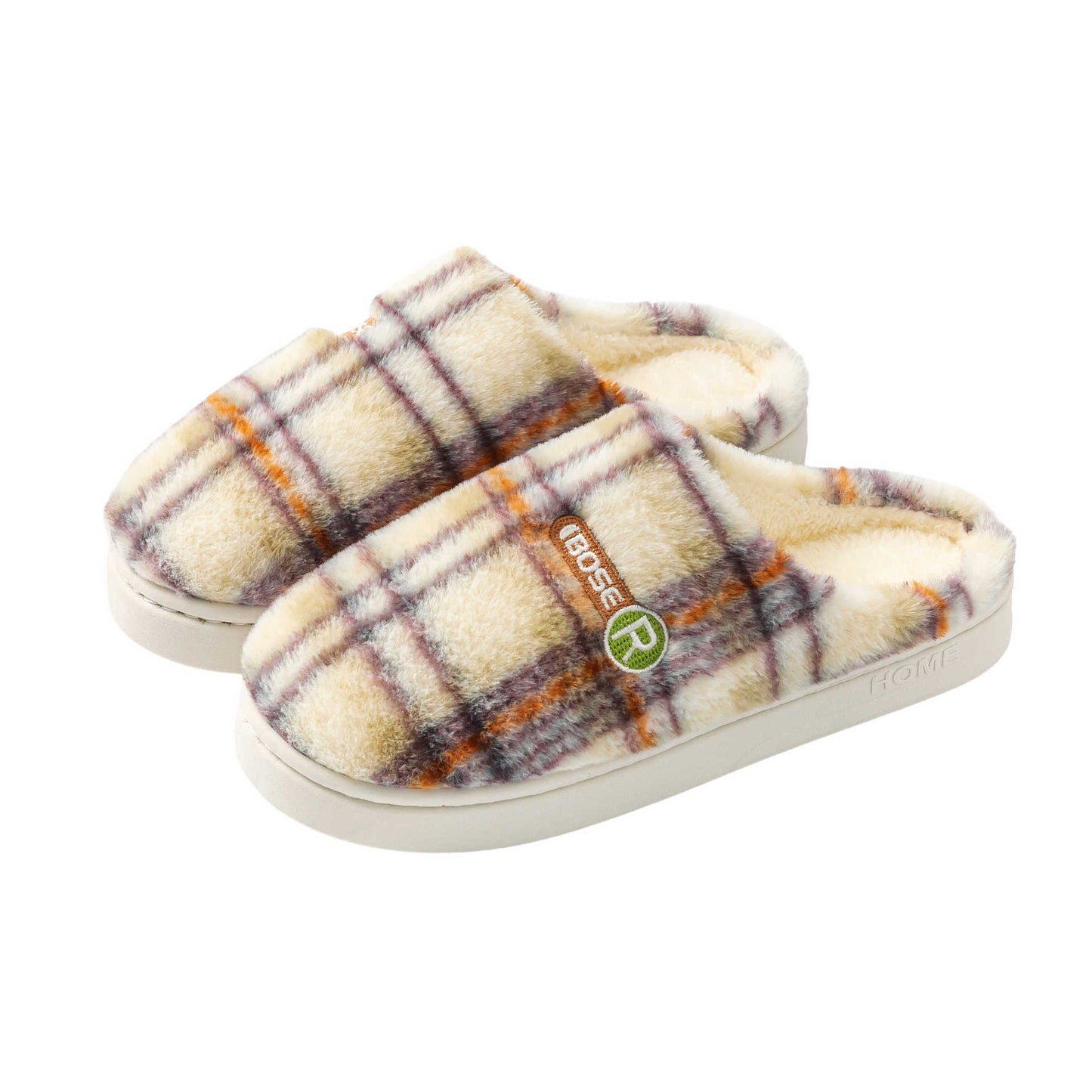 Women's Home Plush Warm Non-slip Plaid Cotton Shoes