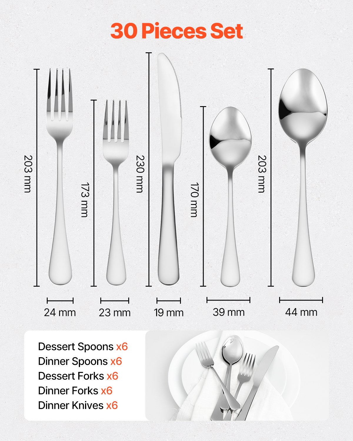 30-Piece Silverware Set Stainless Steel Cutlery Flatware Utensil Kitchen For 6