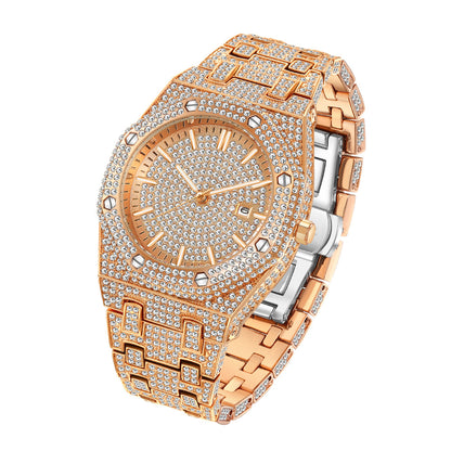 💎 Iced-Out Gold Statement Watch