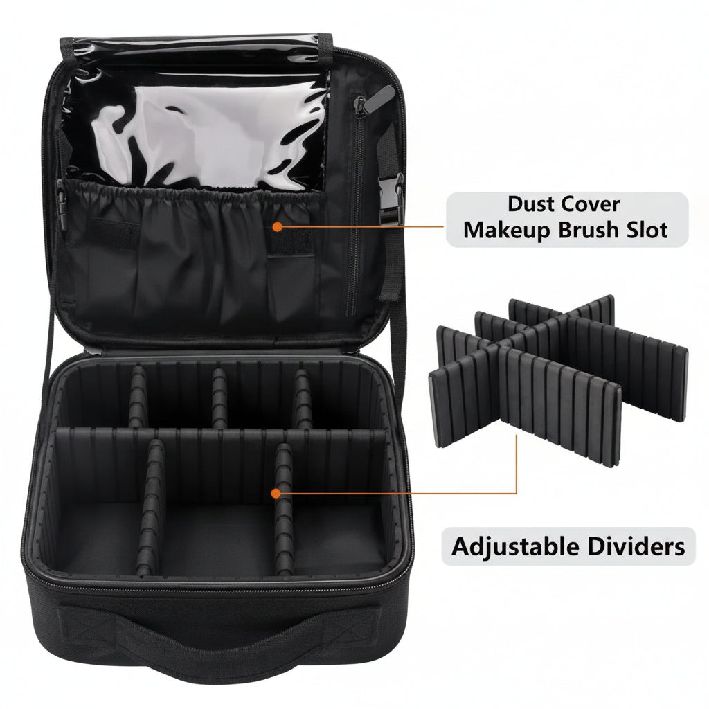 Women’s Travel Cosmetic Bag – Portable Makeup & Accessories Organizer with Adjustable Dividers