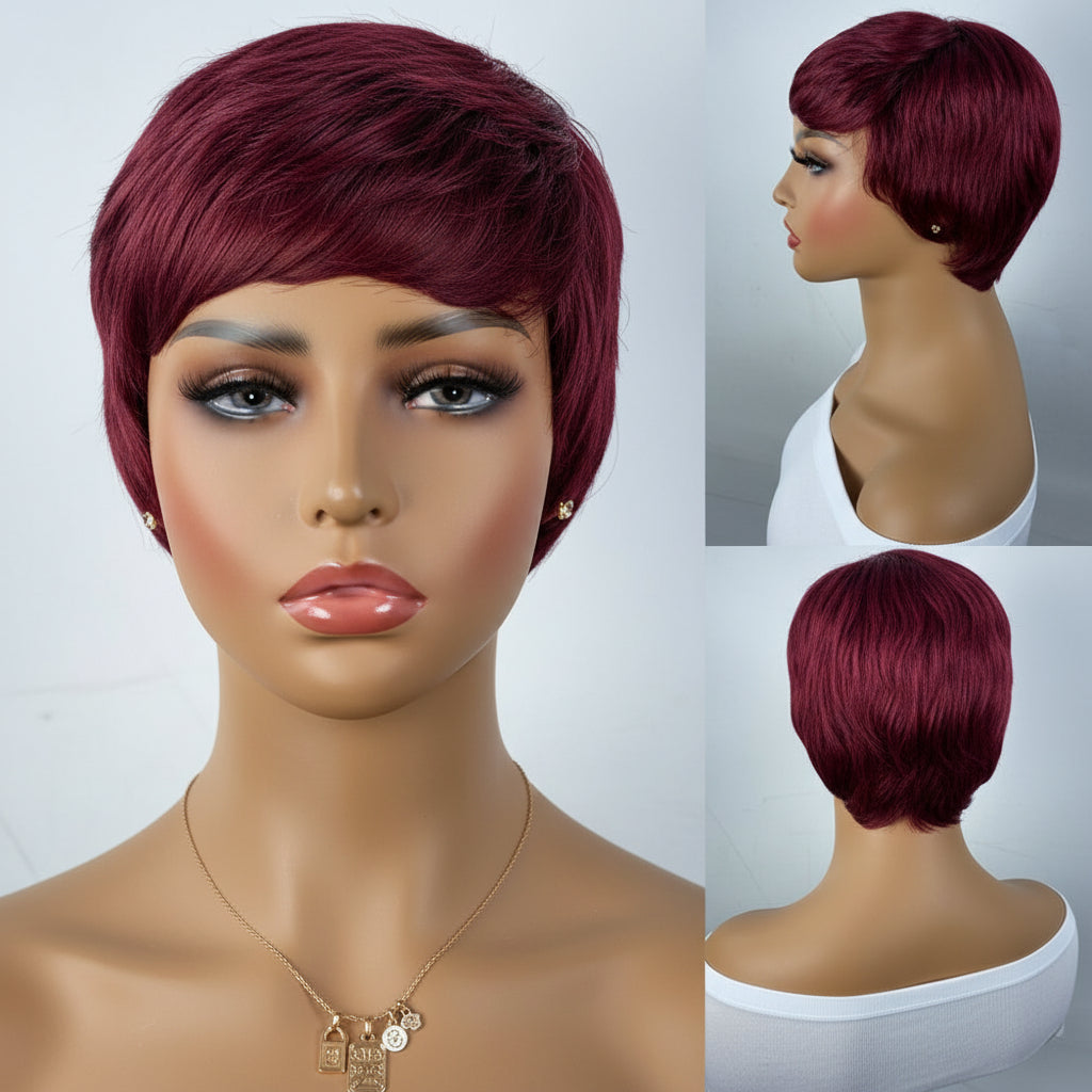 Burgundy Short Elf Cut Wig – Natural Human Hair, Non-Toxic & Stylish!