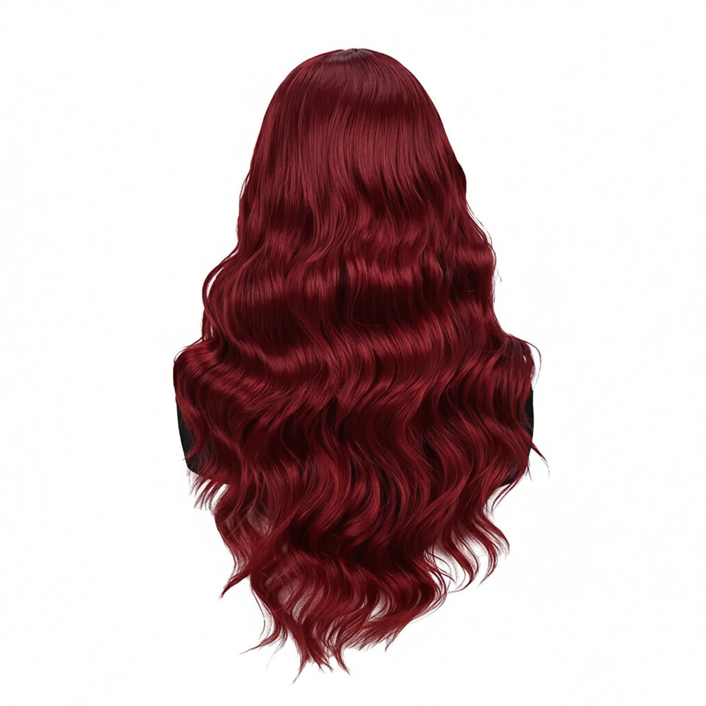 24-Inch Red Wavy Synthetic Wig for Women – 4x1 Lace Front, Natural Look, Heat-Resistant, Comfortable & Versatile for Daily Wear or Cosplay.