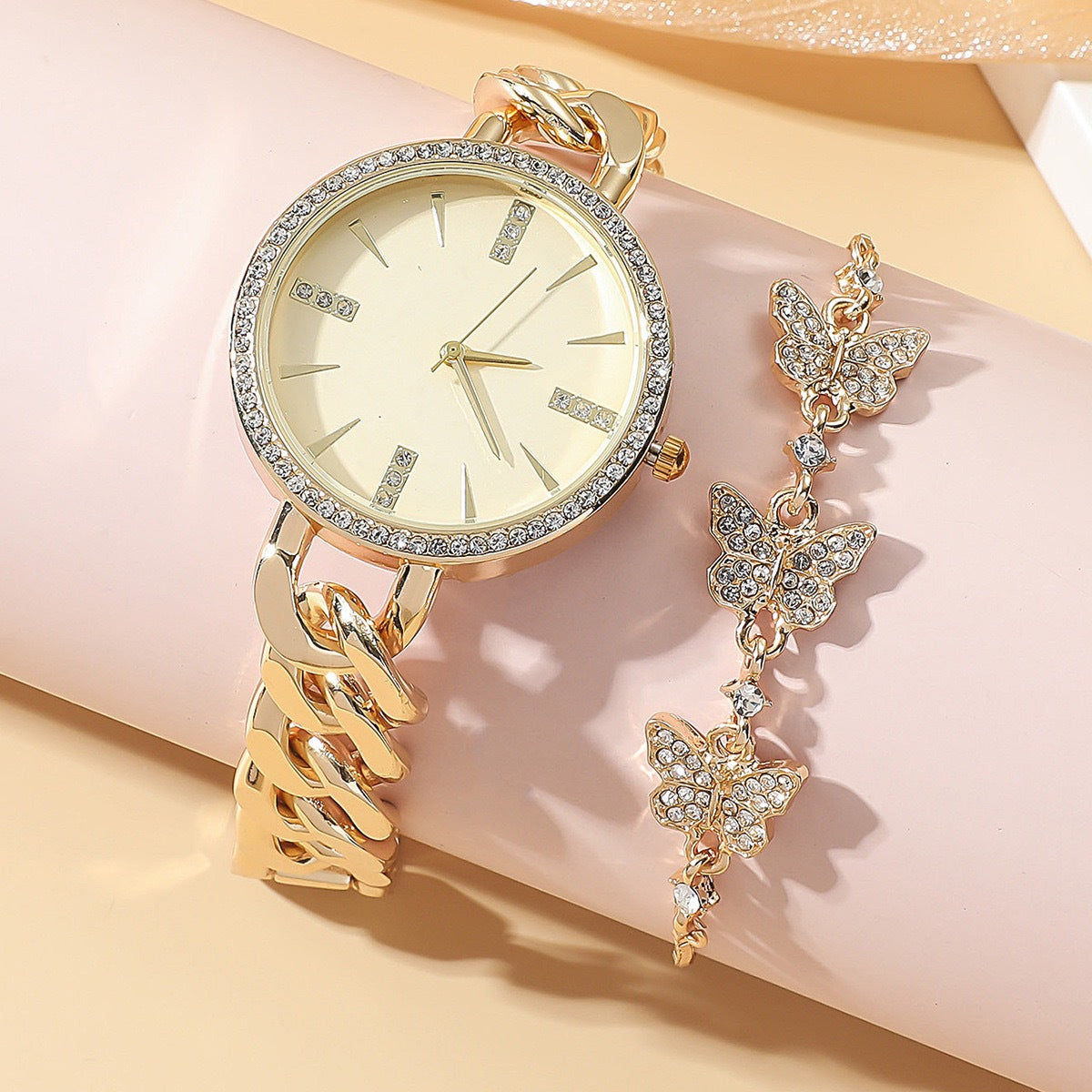 💎 Gold Watch &amp; Butterfly Bracelet Set