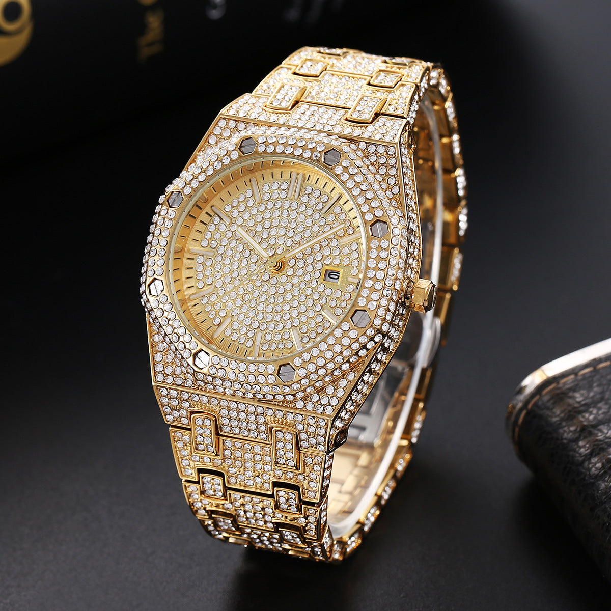 💎 Iced-Out Gold Statement Watch