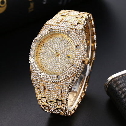 💎 Iced-Out Gold Statement Watch