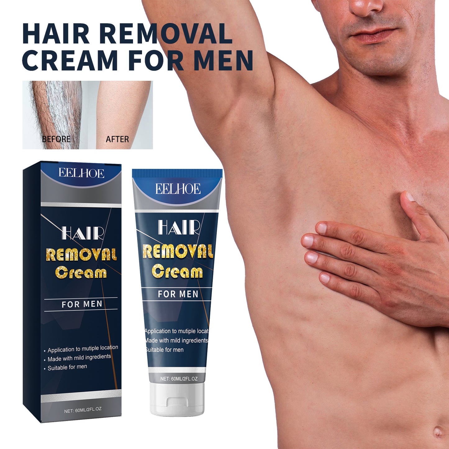 Hair Removal Cream For Men, Underarm Hair Hands Hair Feet Hair Chest Hair Body Cleansing Mild Non-Irritating Hair Removal Cream