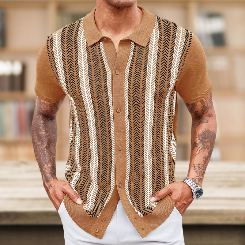 Men's Casual Striped Jacquard Sweater