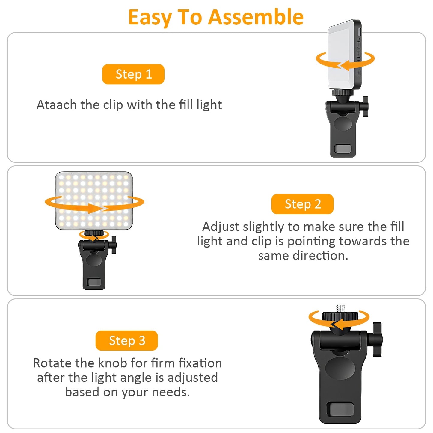 Rechargeable Selfie Light Fill Light 2000mAh Portable Clip On Light With 3 Light Modes 10 Brightness Levels For Phone Laptop Live Stream Make Up Photography