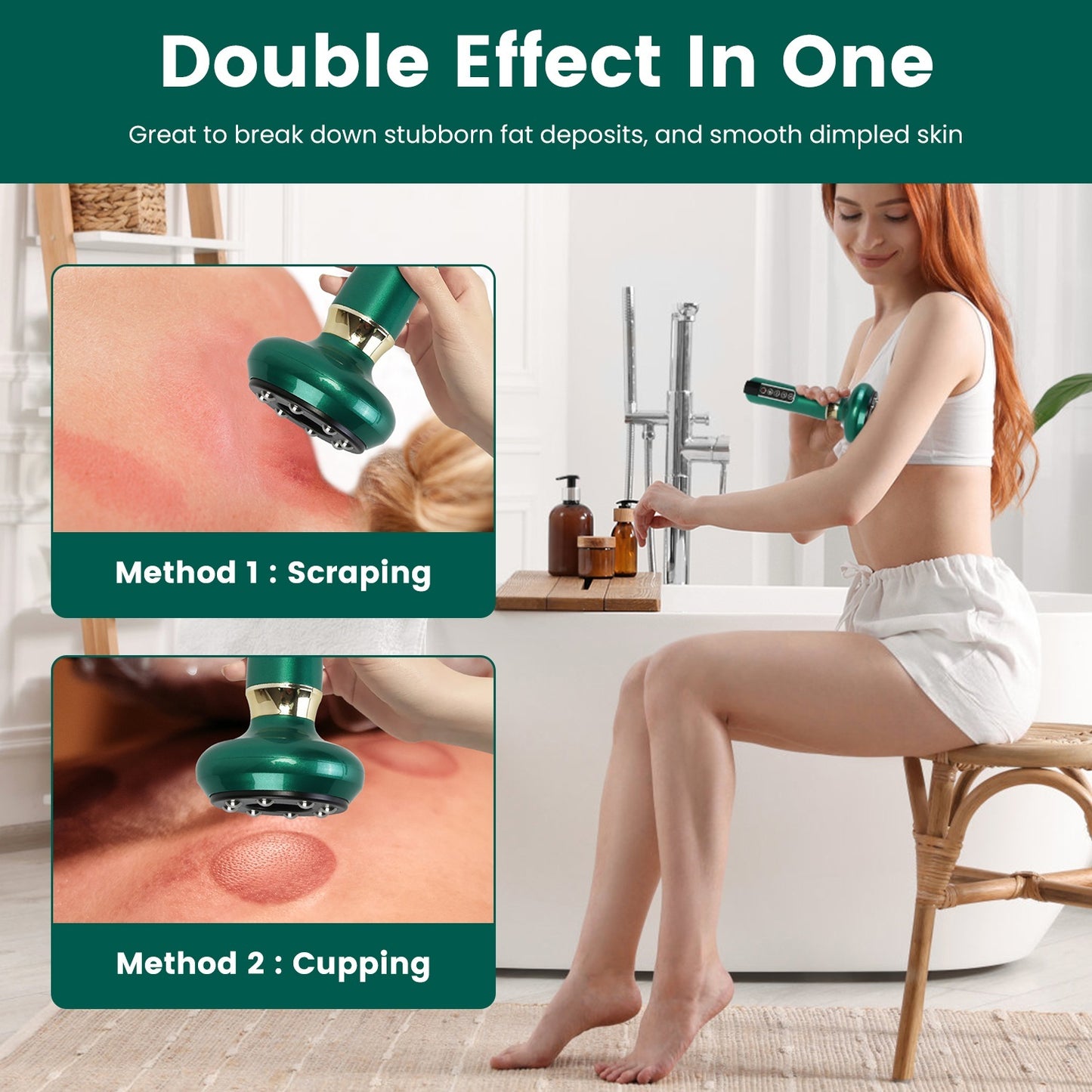 Anti Cellulite Massager Handheld Vacuum Suction Cupping Kit Beauty Tool With 12 Suction Mode 12 Heating 20Mins Auto-Off One-Key Pressure Release For Abdomen Thighs Buttocks Neck