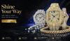 Luxury jewelry website with two ornate watches on a dark background
