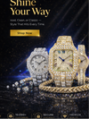 Luxury diamond-encrusted watches with promotional text on a dark background
