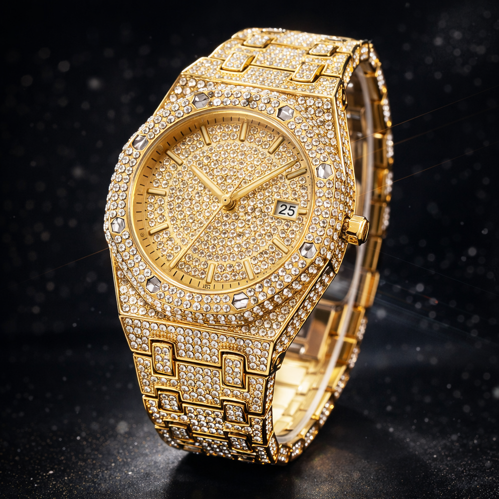 💎 Iced-Out Gold Statement Watch