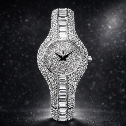 Luxury diamond-encrusted watch on a dark background