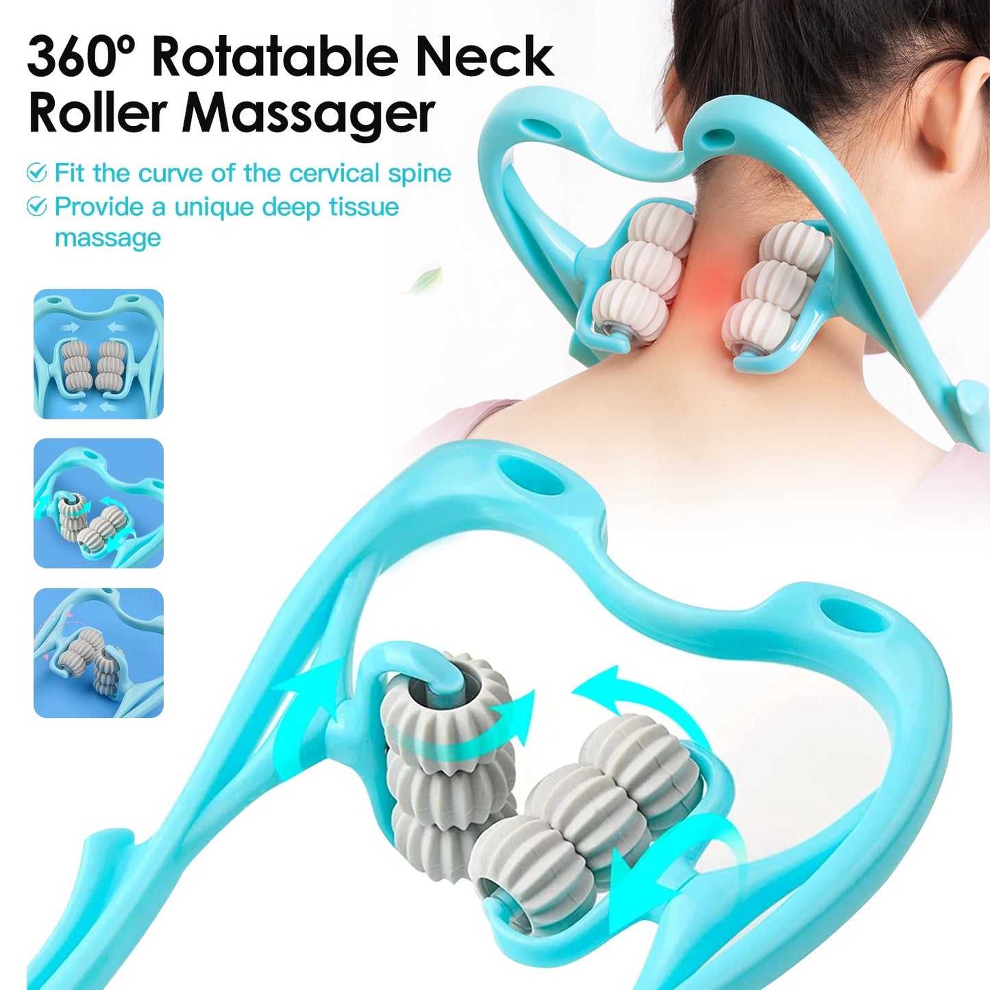 Neck Roller Massager 360 Rotatable Trigger Point Roller Portable Massager With 6 Balls For Neck Leg Thigh Foot Pain Relief
