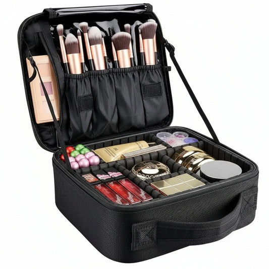 Women’s Travel Cosmetic Bag – Portable Makeup & Accessories Organizer with Adjustable Dividers