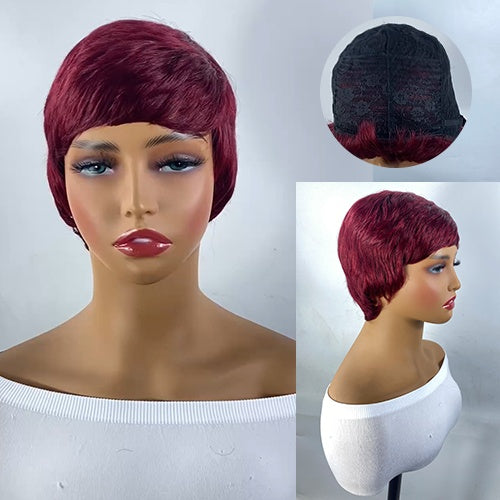Burgundy Short Elf Cut Wig – Natural Human Hair, Non-Toxic & Stylish!