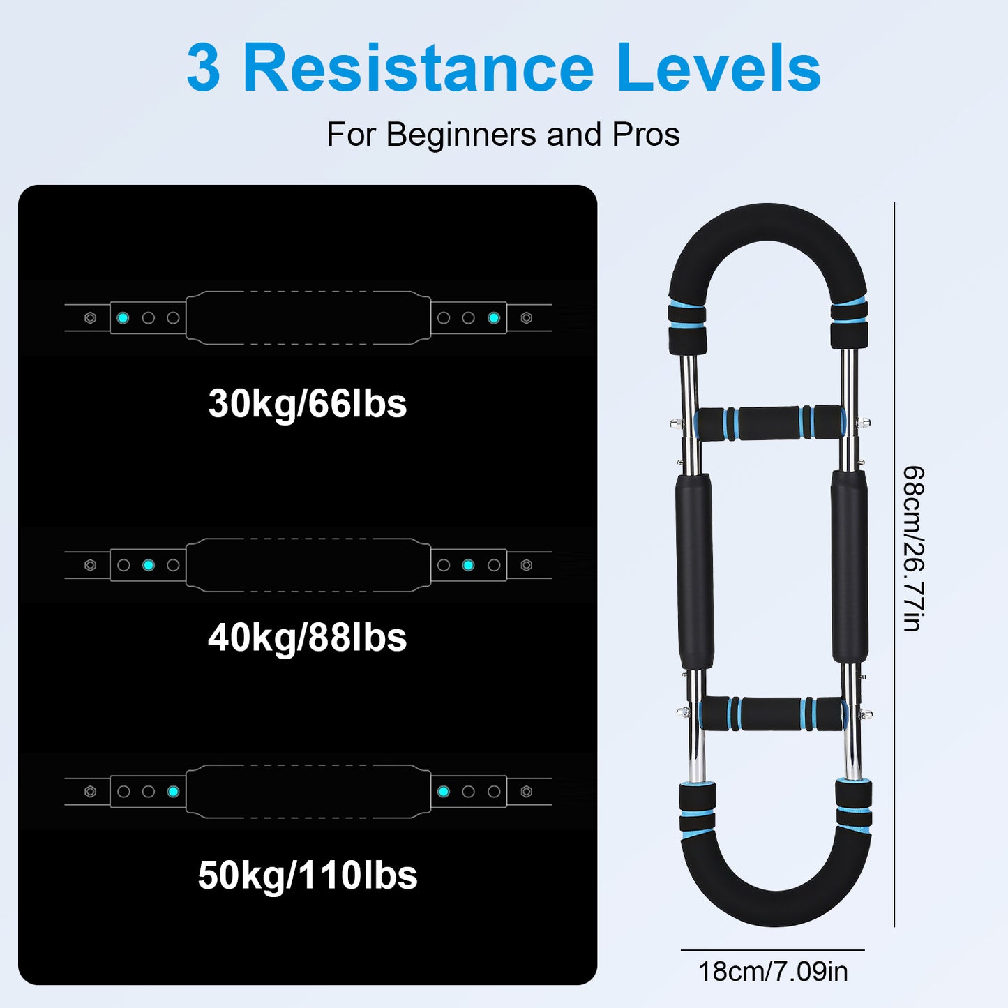 1Pc Adjustable Twister Arm Exerciser Spring Workout Bar Strength Enhancer For Men With 3 Resistance Levels 66 To 110LBS Chest Biceps Triceps Thighs Back Workout