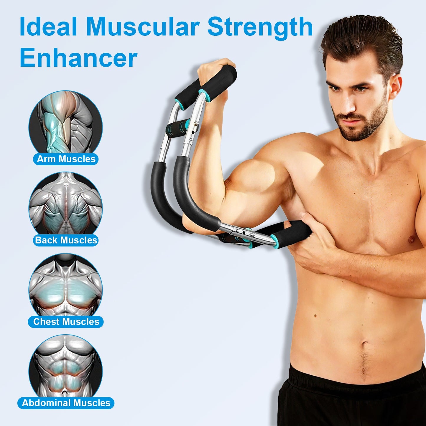 1Pc Adjustable Twister Arm Exerciser Spring Workout Bar Strength Enhancer For Men With 3 Resistance Levels 66 To 110LBS Chest Biceps Triceps Thighs Back Workout
