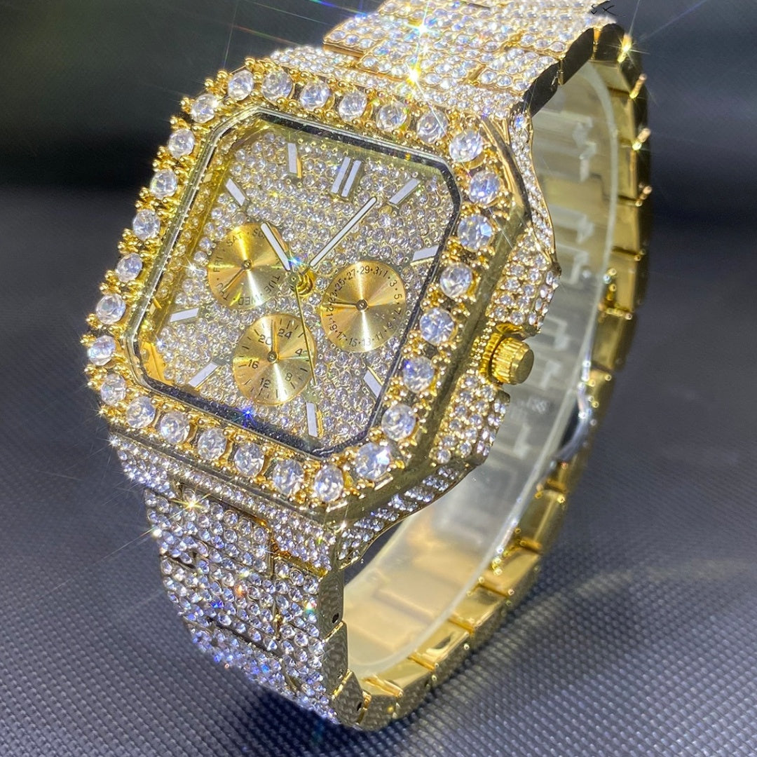 💎 Octagon Iced-Out Gold Watch
