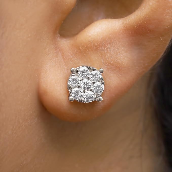 SAVEARTH DIAMONDS Carat Round Cut Lab Created Moissanite Diamond Cluster Stud Earrings In 14k Gold Over Sterling Silver Jewelry For Women