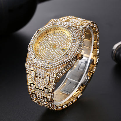 💎 Iced-Out Gold Statement Watch