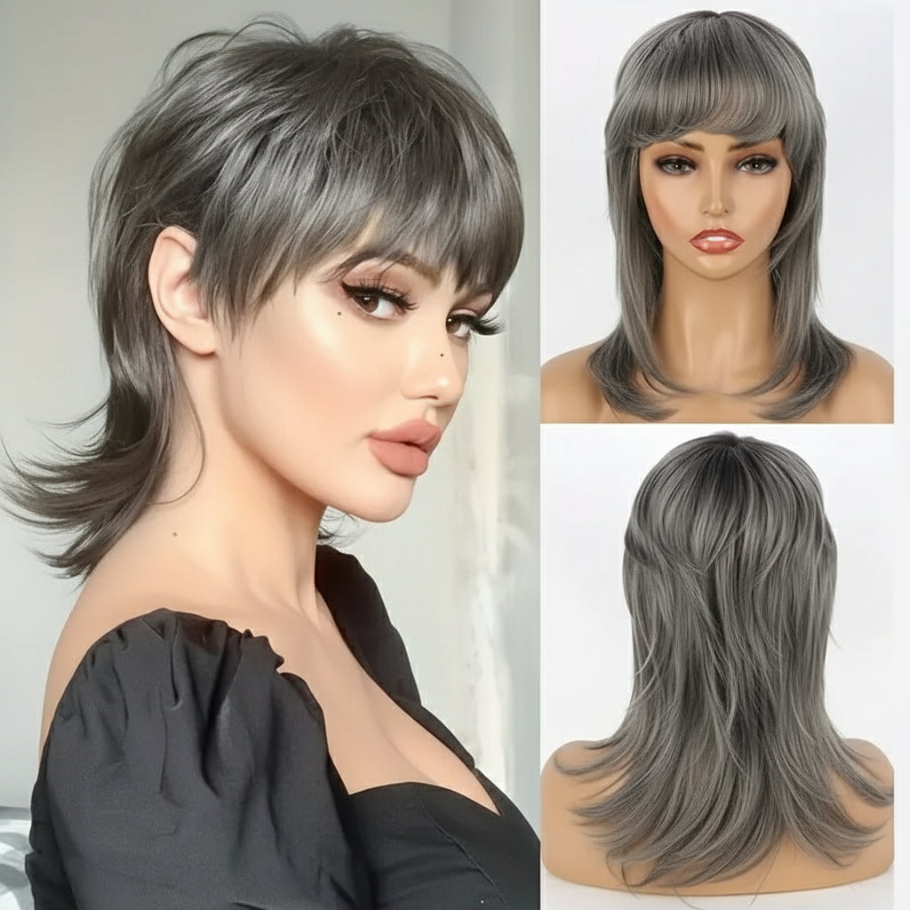 14-Inch Fluffy Mullet Pixie Wig – Synthetic Short Straight Hair, Heat-Resistant