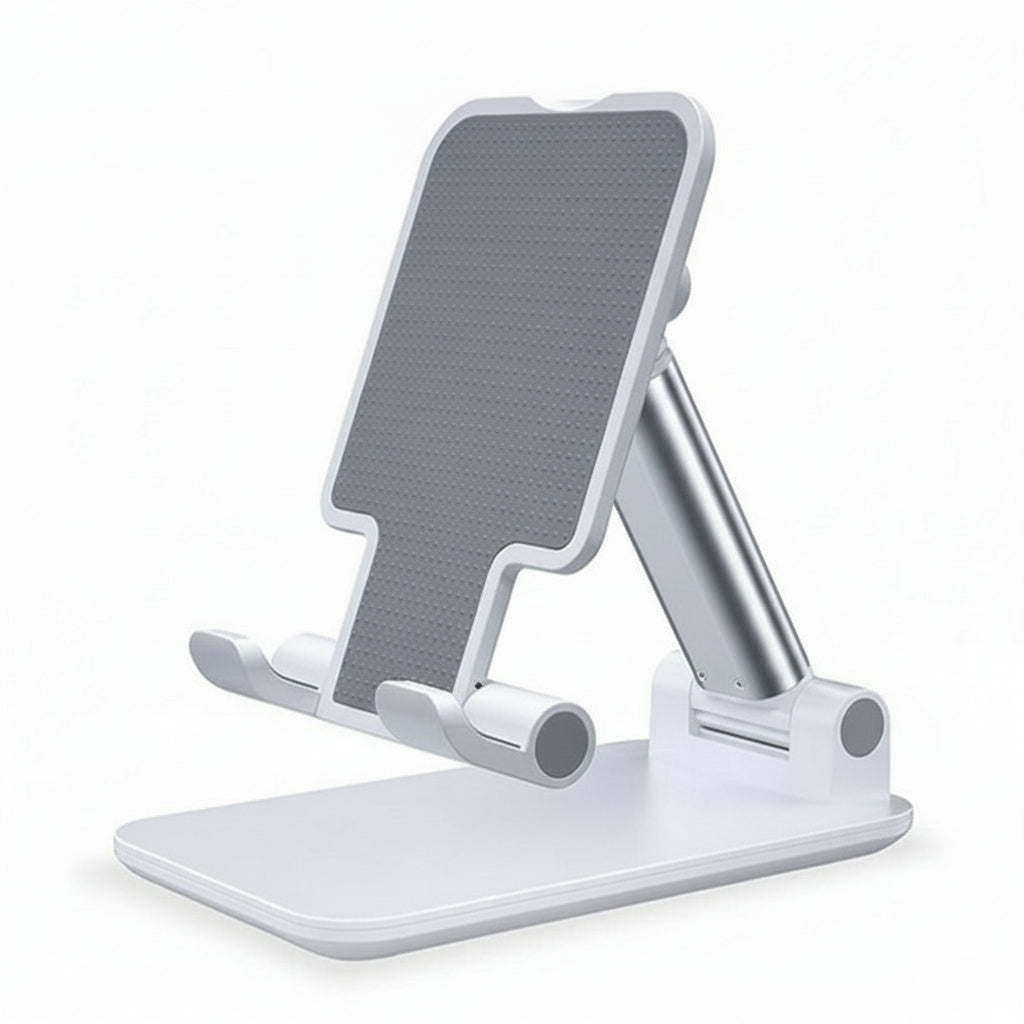 White adjustable phone stand on a white background