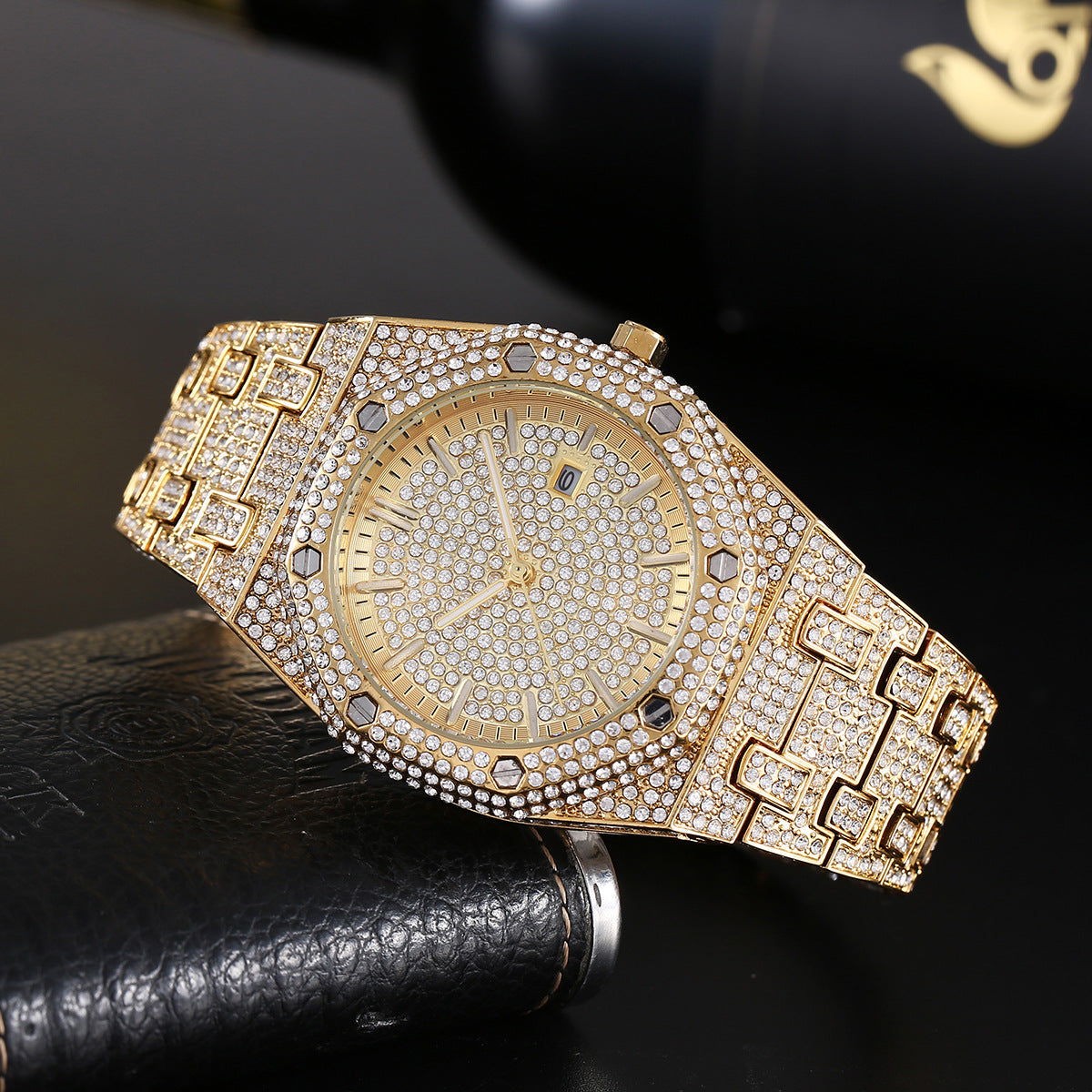 💎 Iced-Out Gold Statement Watch