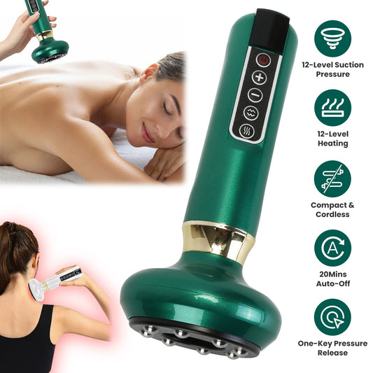 Anti Cellulite Massager Handheld Vacuum Suction Cupping Kit Beauty Tool With 12 Suction Mode 12 Heating 20Mins Auto-Off One-Key Pressure Release For Abdomen Thighs Buttocks Neck